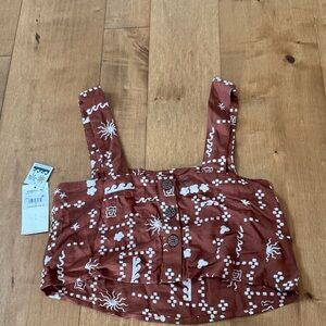 Brown Printed Crop Tank with White Pattern